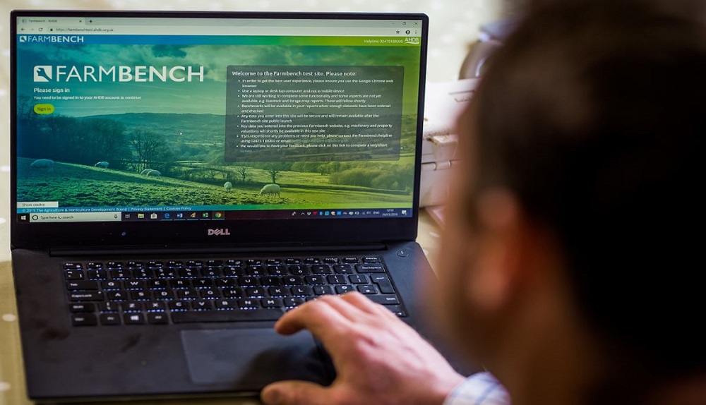 A person running Farmbench on a laptop